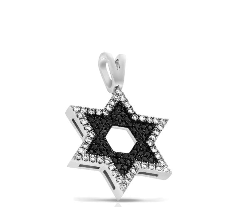 תליון מגן דוד יהלומים שחור-לבן